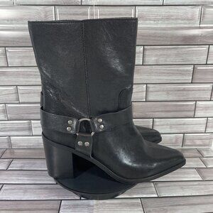 Steve Madden Women's Black Leather Alessio Pointed Toe Moto Boot Size 9.5-NEW